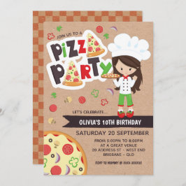Faux Kraft Chica Pizza Fiesta Invitación de cumple