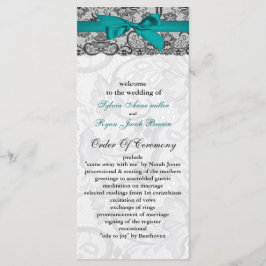 Faux lace y ribbon aqua, programas de boda negros