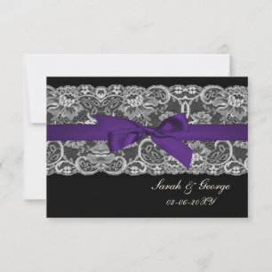 Faux lace y ribbon morado negro 3.5 x 5 rsvp