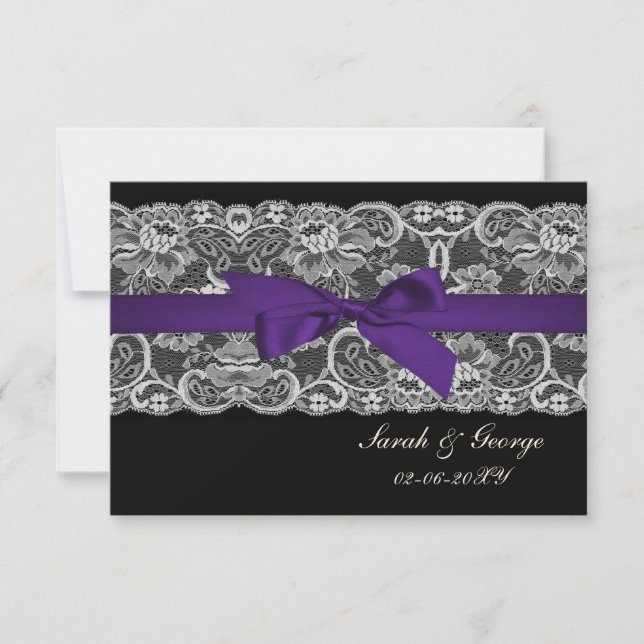 Faux lace y ribbon morado negro 3.5 x 5 rsvp (Anverso)