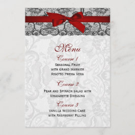 Faux lace y ribbon red ,black boda Menu