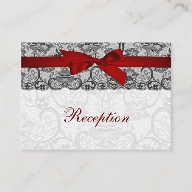 Faux lace y ribbon red, tarjetas de recepción negr (Anverso)