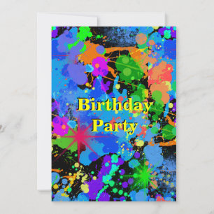 Faux Neon, Paint Splatter, Invitación al cumpleaño