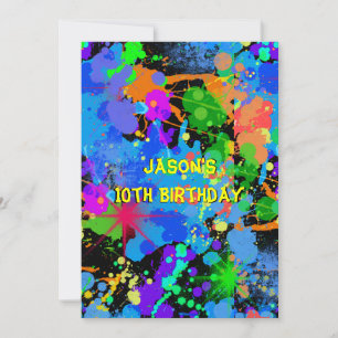 Faux Neon, Paint Splatter, Paintball, Invitación