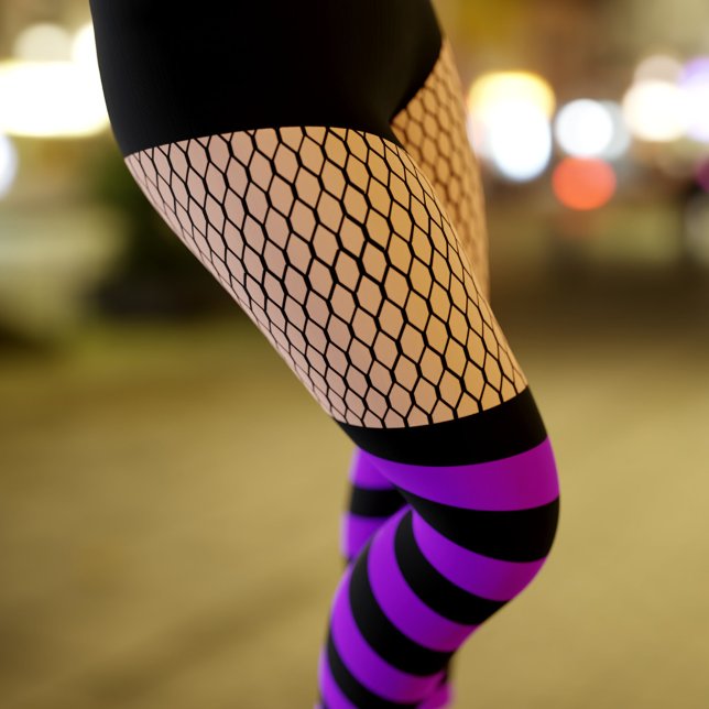 Faux OTK Purple Striped Socks Fishnet Leggings (Subido por el creador)