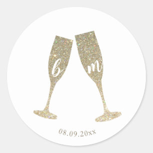 Faux Purpurina Champagne Glasses Boda Pegatina