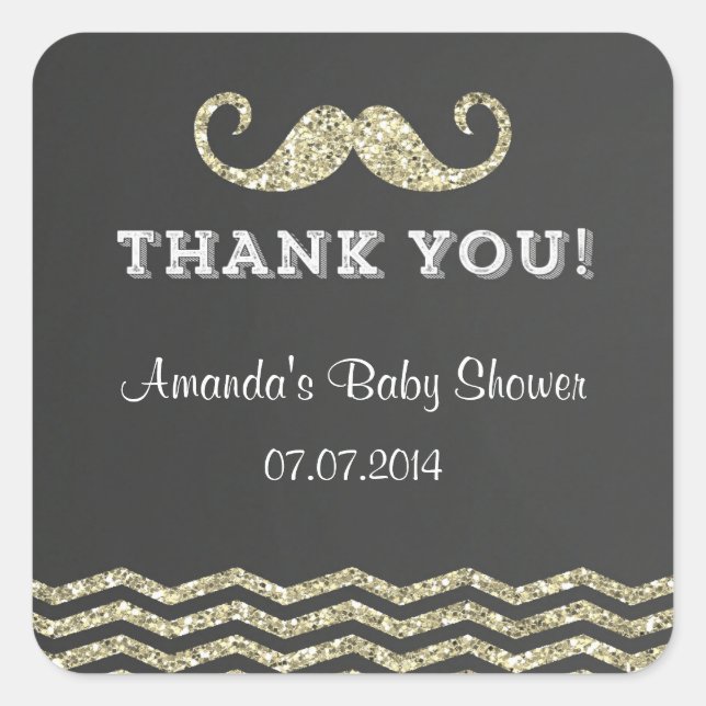 Faux Purpurina Mustache Gracias Pegatinas (Anverso)