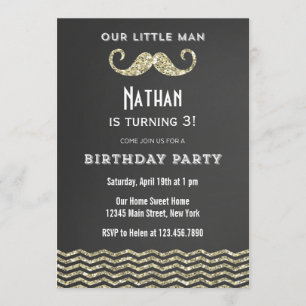 Faux Purpurina Mustache Invitación de cumpleaños