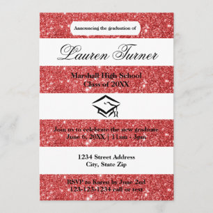 Faux Red Purpurina Stripe - Grad Invitación