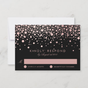 Faux Rosa Gold Confetti Dots Black Wedding RSVP