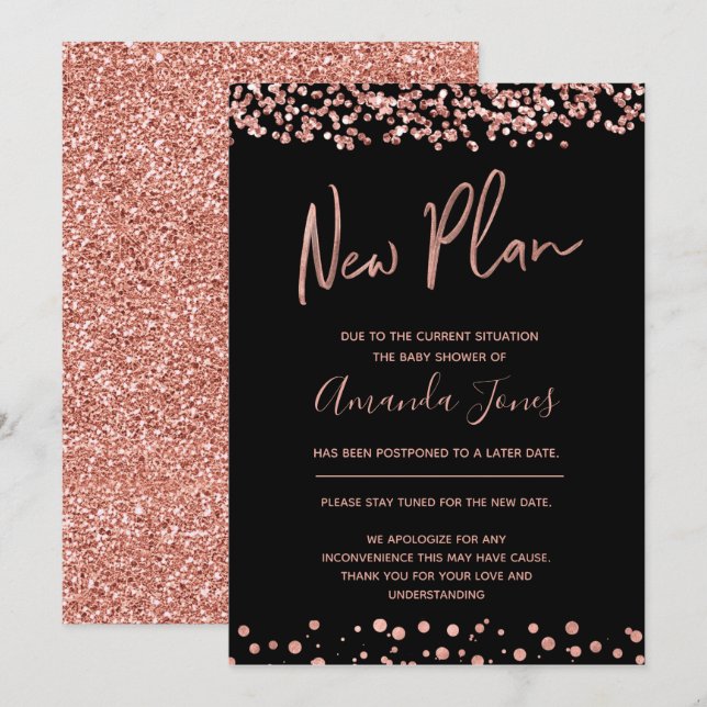FAUX ROSA GOLD Nuevo plan Invitación Baby Shower (Anverso / Reverso)