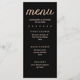 Faux Rosa Gold sobre el menú Boda con puntos negro