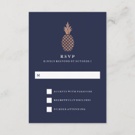 Faux Rosa Gold y Navy Pineapple Wedding RSVP