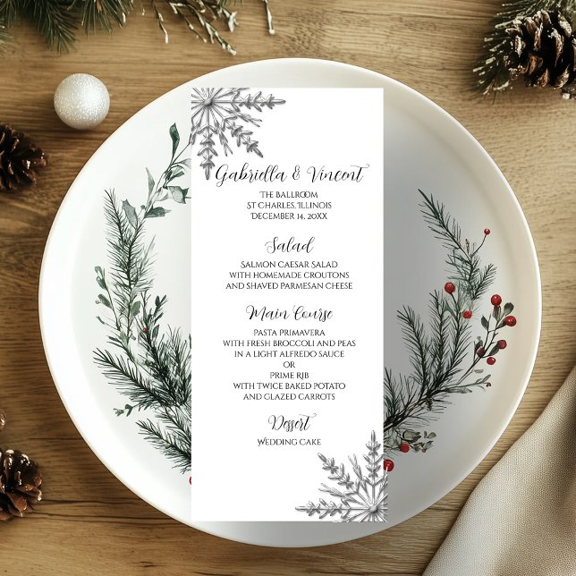 Faux Silver Snowflakes Winter Wedding Menu (Subido por el creador)
