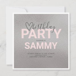 Faux Silver y Pink Birday Party