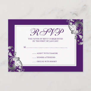 Faux Silver y Purple Flouril Boda Swirl RSVP