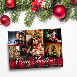 Faux Snow & Buffalo Check 5 Photo<br><div class="desc">Envíe sus deseos de Navidades con estilo con su tarjeta Faux Snow & Buffalo Check 5 Photo Merry Christmas Photo Navidad Card.</div>