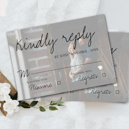 Faux Vellum Efecto foto Boda RSVP Tarjeta