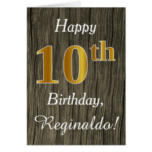 Faux Wood, Faux Gold 10th Birthday + Custom Name