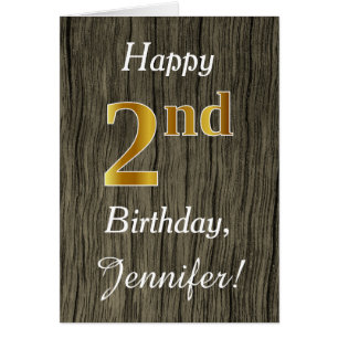 Faux Wood, Faux Gold 2Cumpleaños + Custom Name