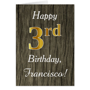 Faux Wood, Faux Gold 3Cumpleaños + Custom Name