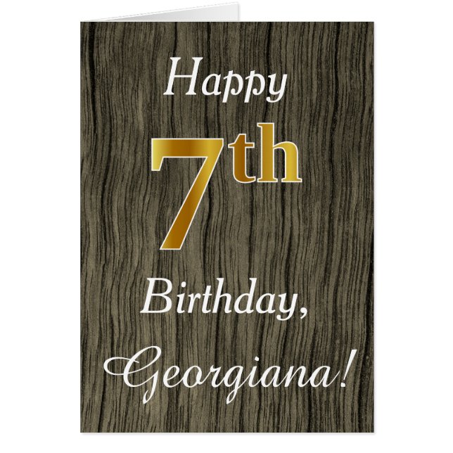 Faux Wood, Faux Gold 7Cumpleaños + Custom Name (Frente)