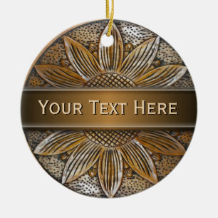 Faux Wood Sunflower Foto Cerámica Ornamentos redon