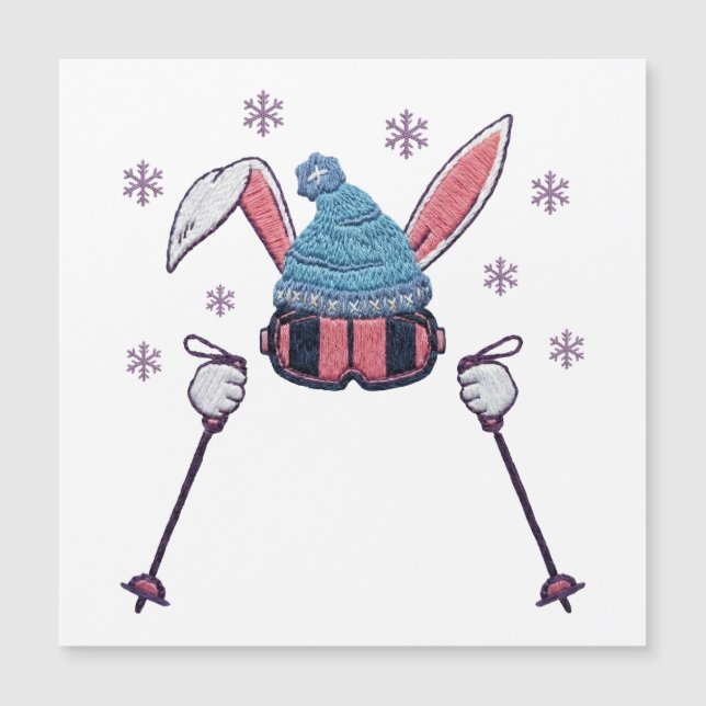 Faux yarn skiing rabbit winter humor (Anverso)
