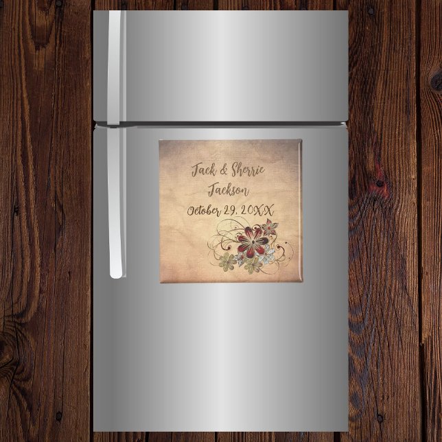 Favor Boda De Imán Con Nombre Y Fecha Floral (Subido por el creador)