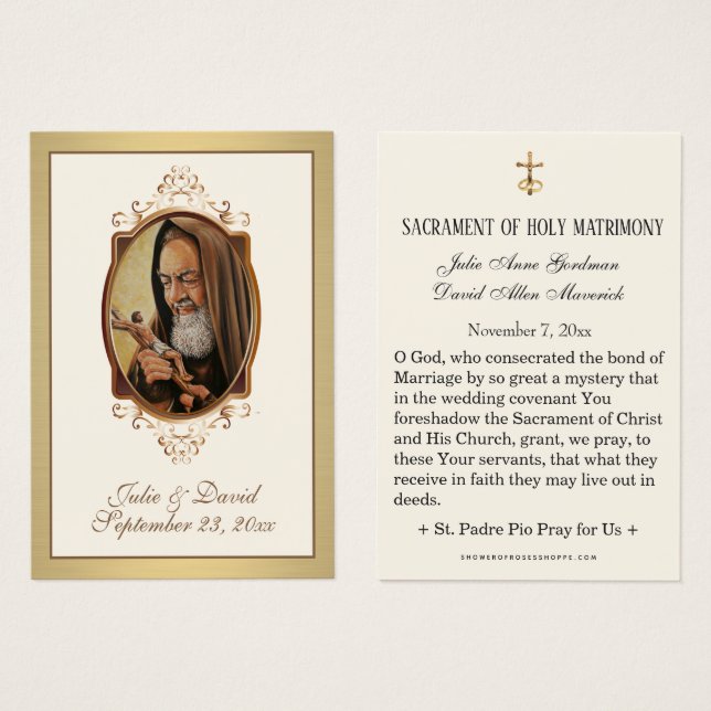 Favor de Boda de Oro St. Padre Pio Santo (Anverso y reverso)