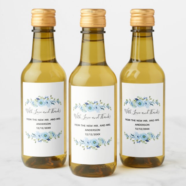 Favor de boda floral azul personalizado (Botellas)