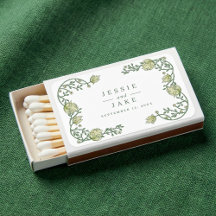 Favor de caja de cerillas de boda con borde floral