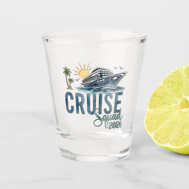 Favor de fiesta vaso de chupito Cruise Squad 2026 (Anverso)