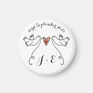 Favor de imán Boda de palomas blancas personalizad