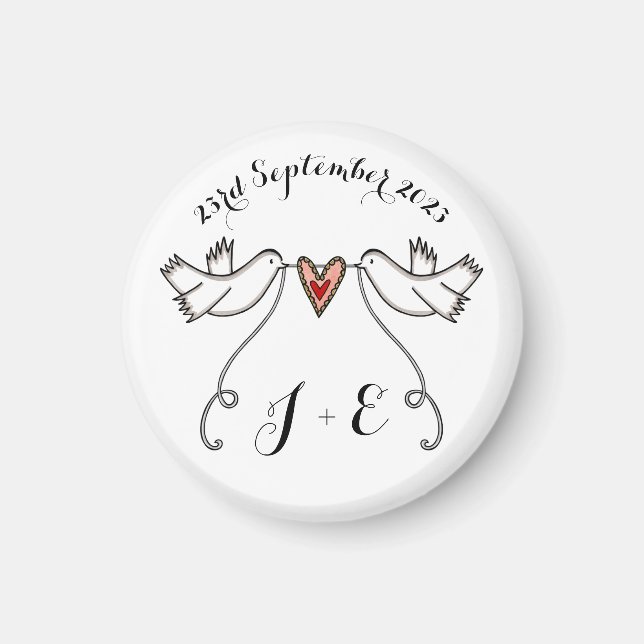 Favor de imán Boda de palomas blancas personalizad (Frente)