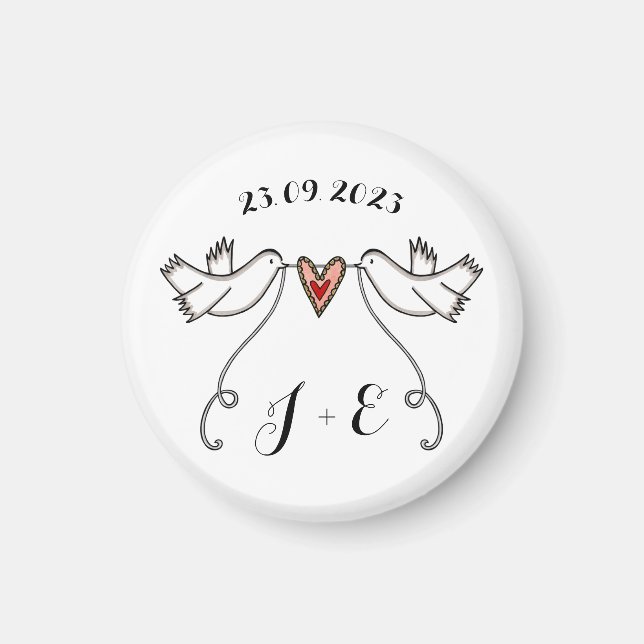 Favor de imán Boda de palomas blancas personalizad (Frente)