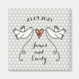 Favor de imán Boda de palomas blancas personalizad