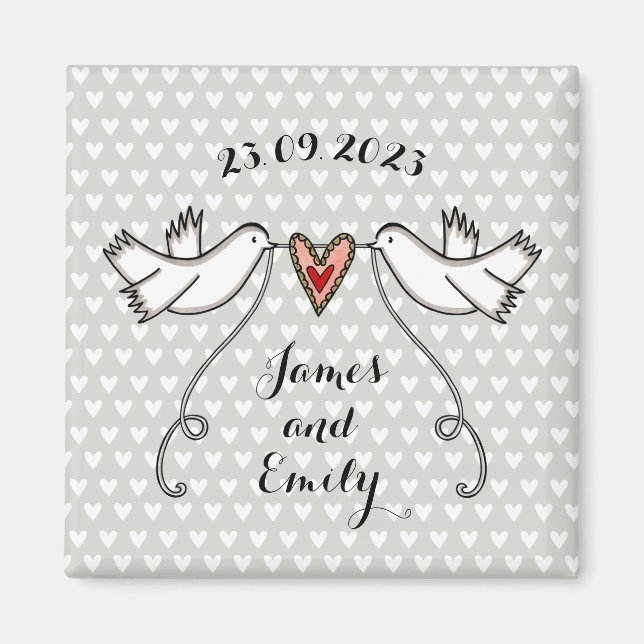 Favor de imán Boda de palomas blancas personalizad (Frente)