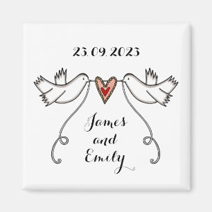 Favor de imán Boda de palomas blancas personalizad