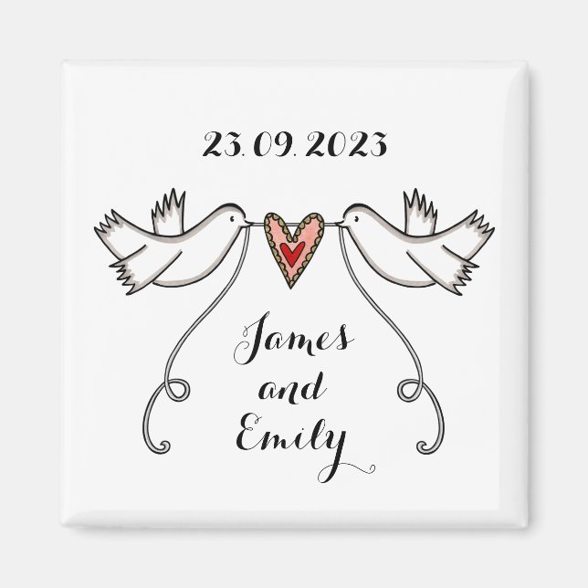 Favor de imán Boda de palomas blancas personalizad (Frente)