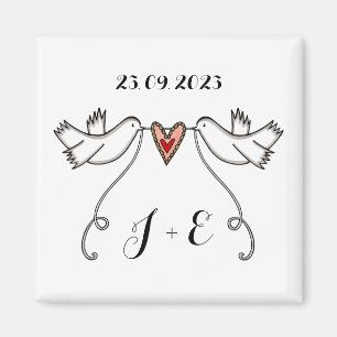 Favor de imán Boda de palomas blancas personalizad