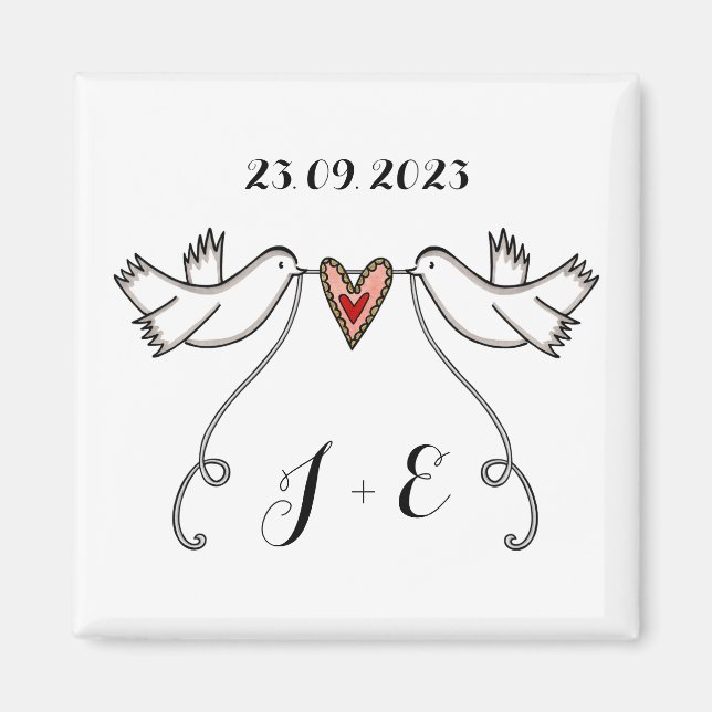 Favor de imán Boda de palomas blancas personalizad (Frente)