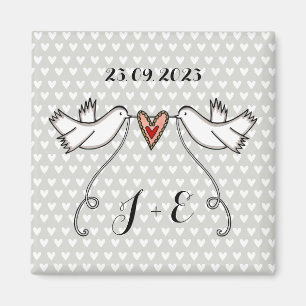 Favor de imán Boda de palomas blancas personalizad
