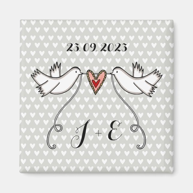 Favor de imán Boda de palomas blancas personalizad (Frente)
