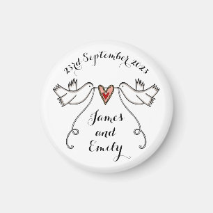 Favor de imán Boda de palomas blancas personalizad