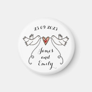 Favor de imán Boda de palomas blancas personalizad