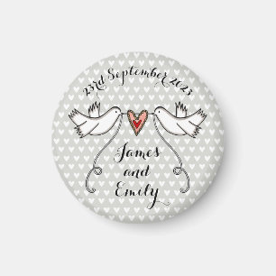 Favor de imán Boda de palomas blancas personalizad