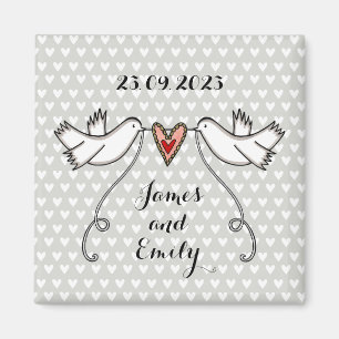 Favor de imán Boda de palomas blancas personalizad