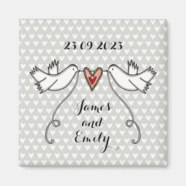 Favor de imán Boda de palomas blancas personalizad (Frente)