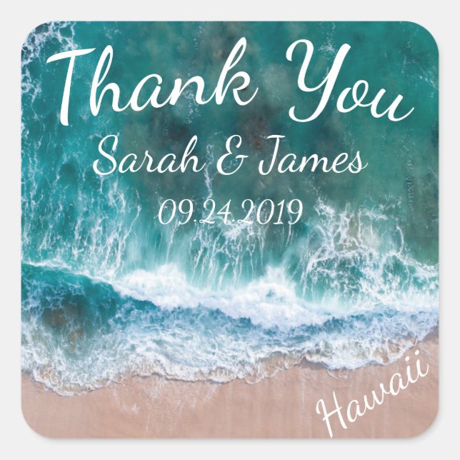 Favor de la boda de playa Gracias Pegatina (Anverso)